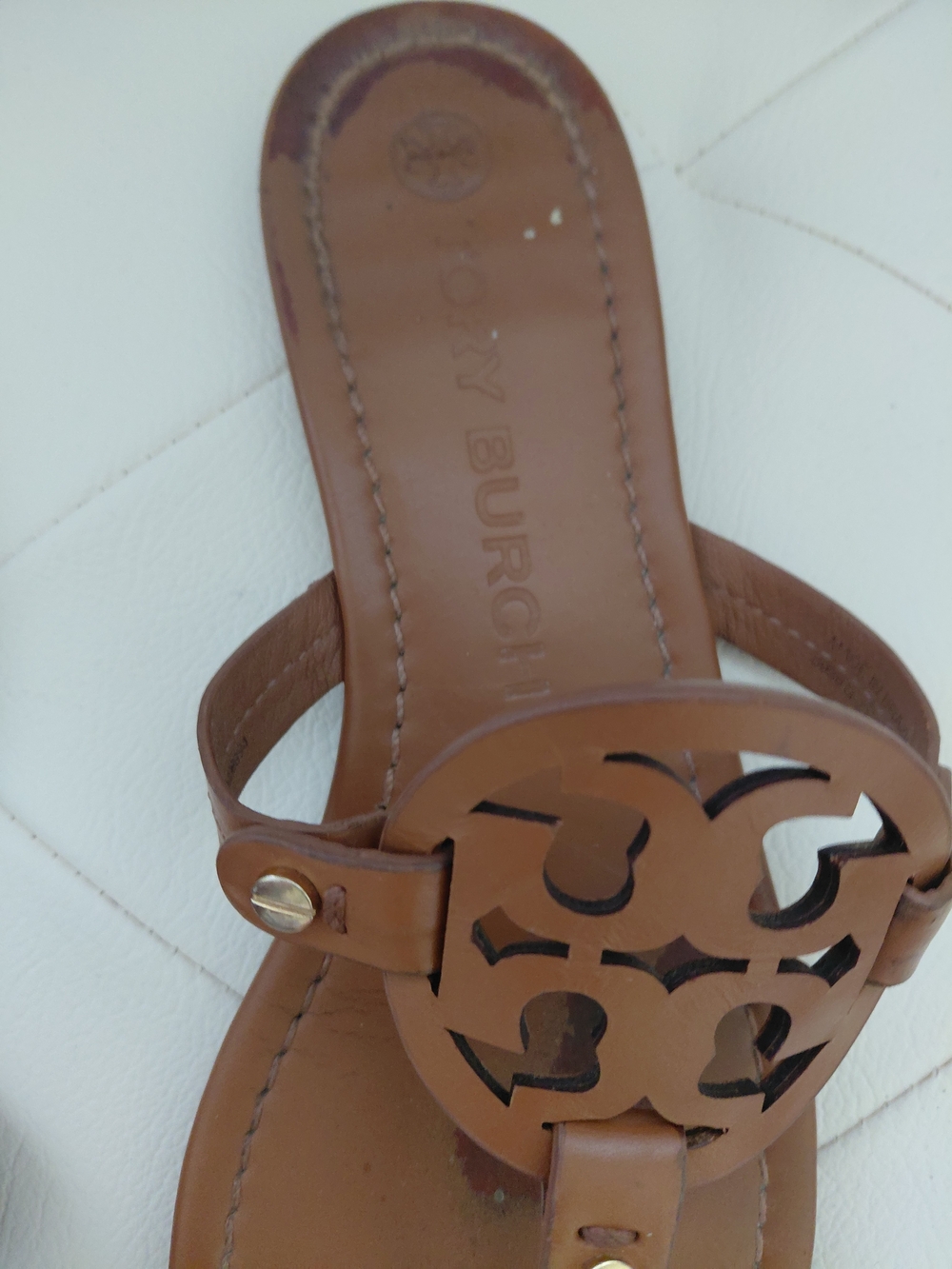 Tory Burch Miller Logo Tan Leather Sandals - Picture 3 of 4